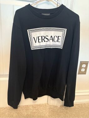 Versace Black Crewneck Sweatshirt with White Logo Panel